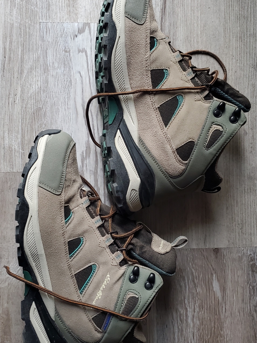 Eddie Bauer Men's Hiking Boots - Taupe with Green Accents